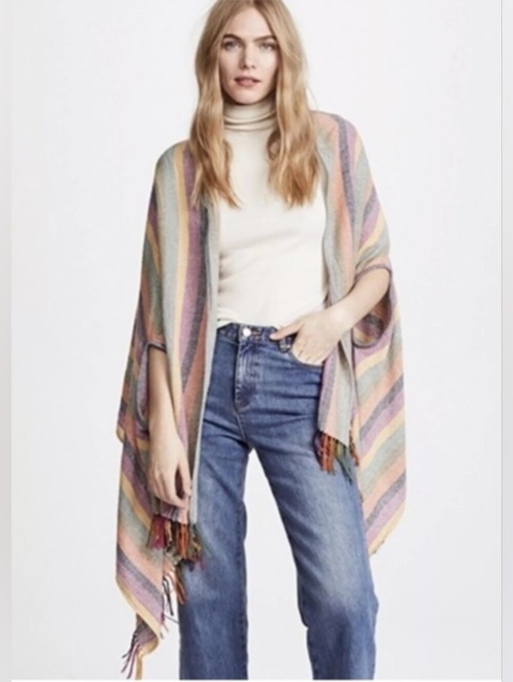 NWT Madewell Rainbow Stripe Cape Scarf Silk Cotton Peacock Noil